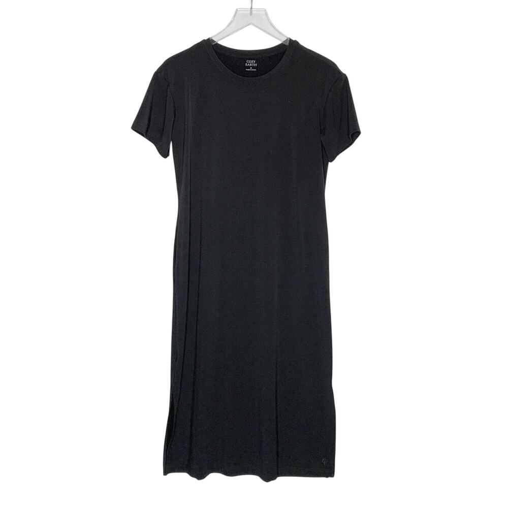 Cozy Earth Womens Brushed Bamboo Midi Dress M Black Tee Shirt Short Sleeves